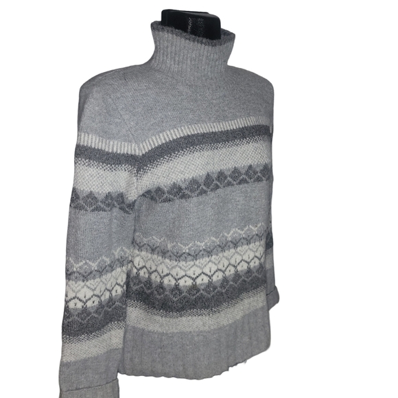 Aspen Grey and White Patterned Knit Mock Neck Sweater M - Picture 3 of 7